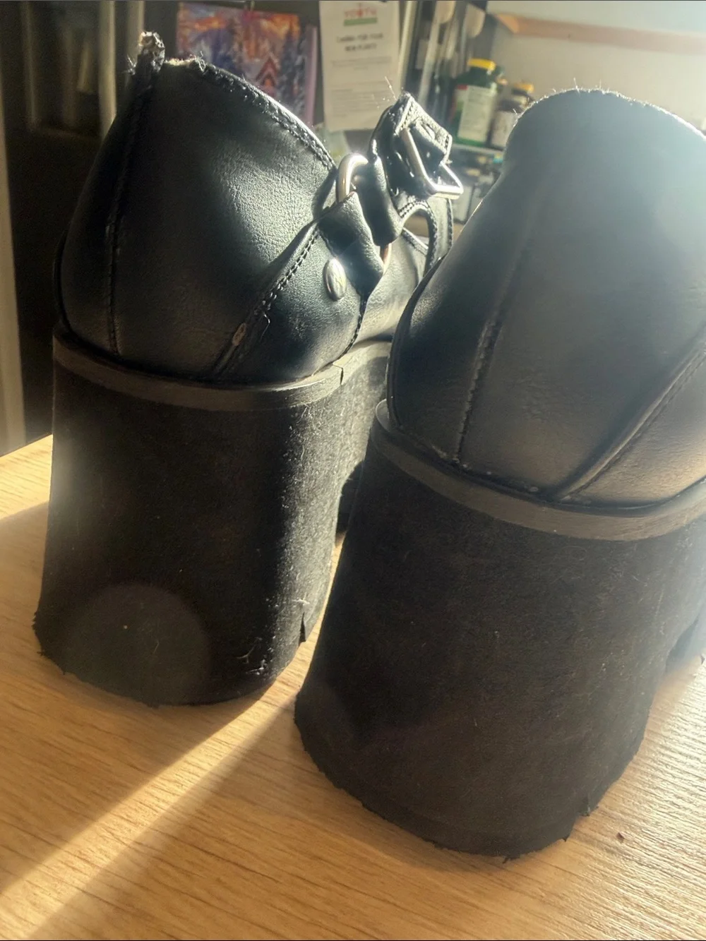 Black Platform Mary Jane Shoes with Buckle Straps